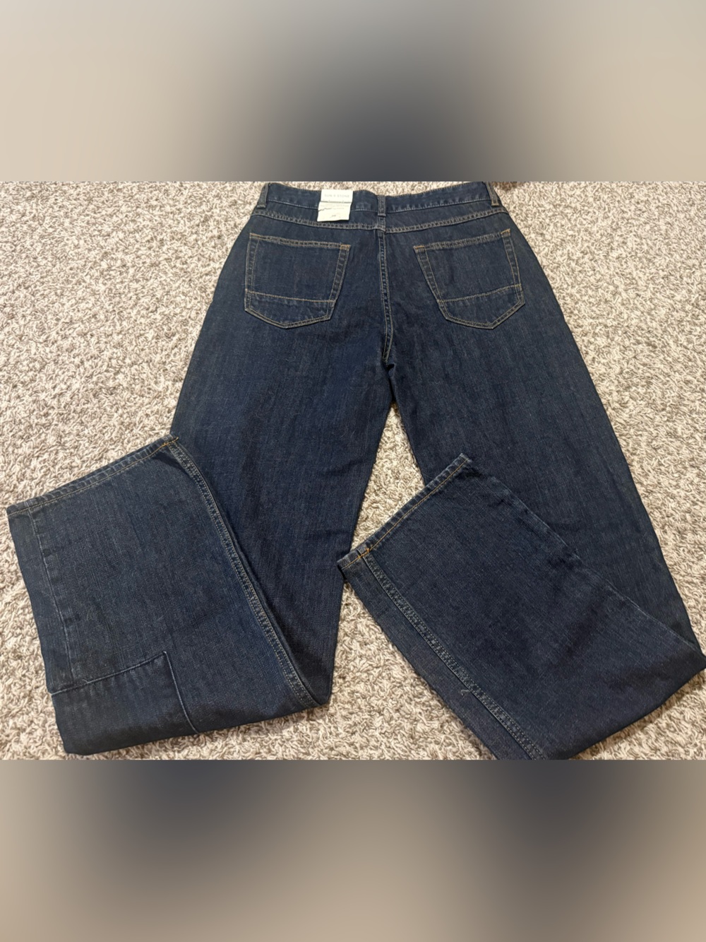Sun + Stone Unisex Dark Blue Patch Pocket Loose Tapered Jeans - Picture 2 of 4